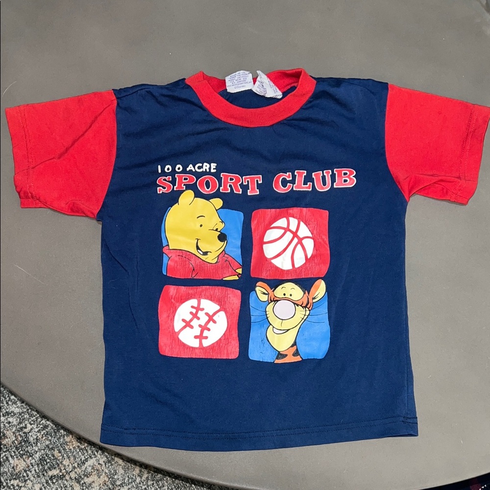 VINTAGE 90s Winnie the Pooh Pooh 100 Acre Sport Club Shirt - Red and Blue Tigger